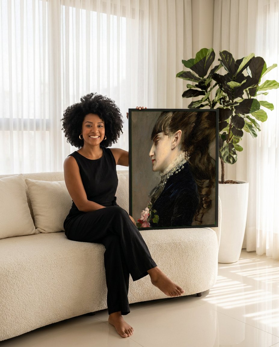 Quadro Decorativo Retrato de Mulher - Boldini com modelo em ambiente