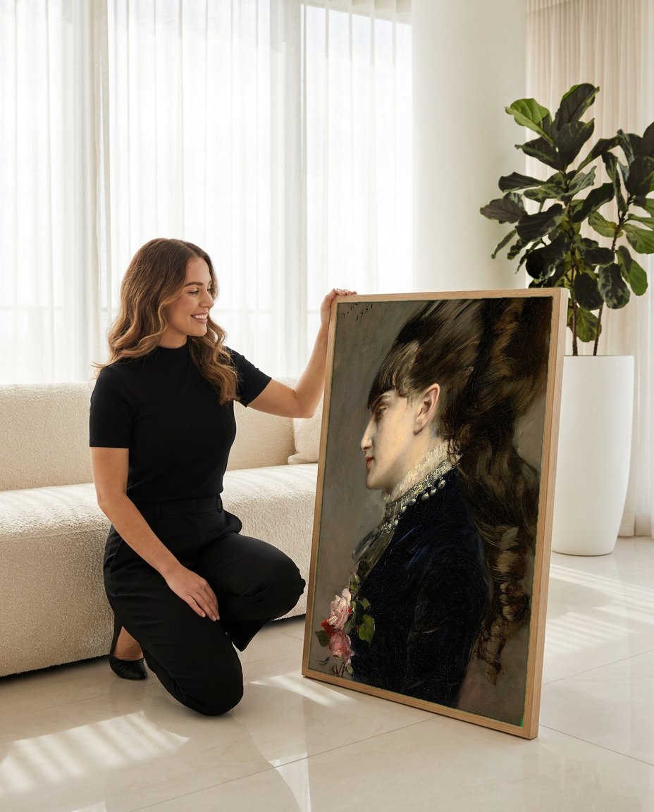 Quadro Decorativo Retrato de Mulher - Boldini com modelo em ambiente