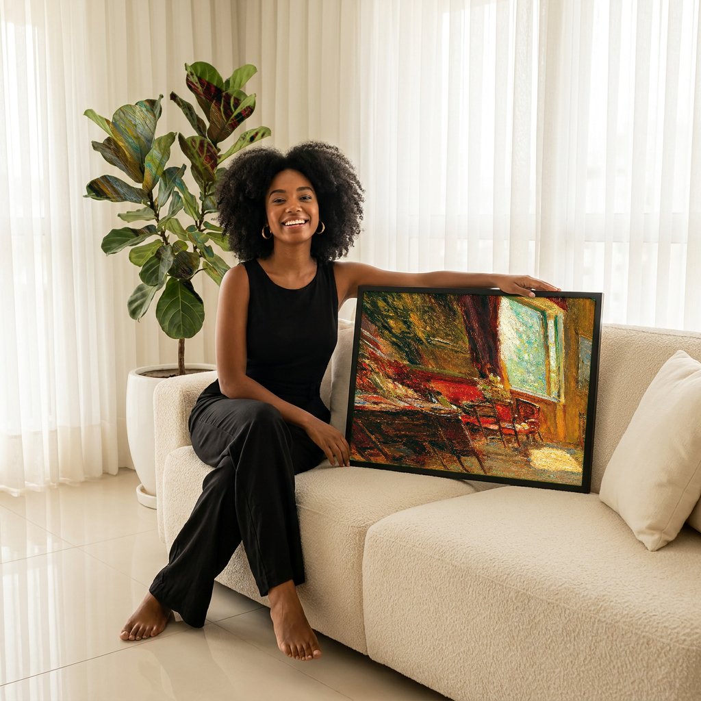 Quadro Decorativo Interior Iluminado - Olga Wisinger-Florian com modelo em ambiente
