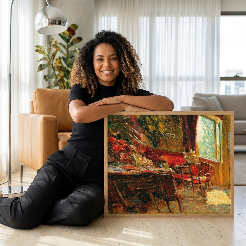 Quadro Decorativo Interior Iluminado - Olga Wisinger-Florian com modelo em ambiente