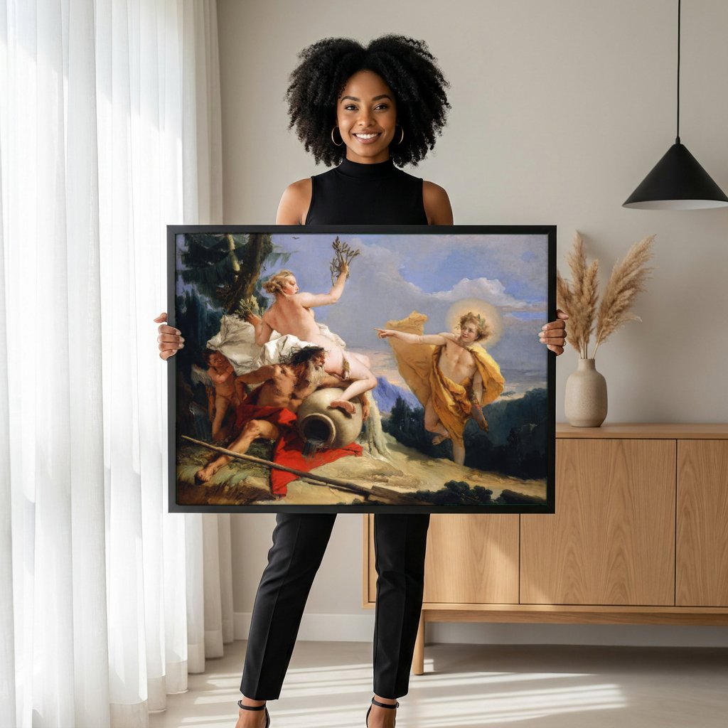 Quadro Decorativo Apolo e Dafne - Tiepolo com modelo em ambiente