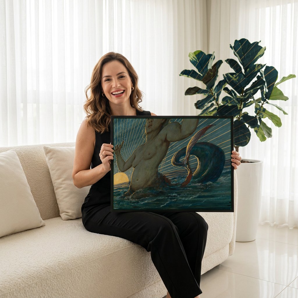 Quadro Decorativo A Sereia - Hans Thoma com modelo em ambiente