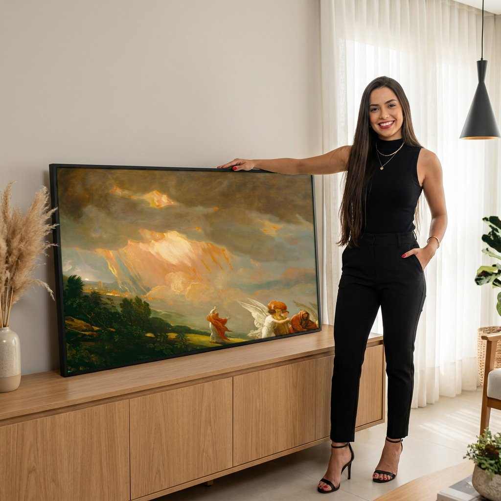 Quadro Decorativo A Destruição de Sodoma e Gomorra - Benjamin West com modelo em ambiente