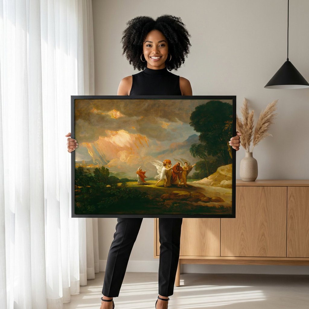Quadro Decorativo A Destruição de Sodoma e Gomorra - Benjamin West com modelo em ambiente
