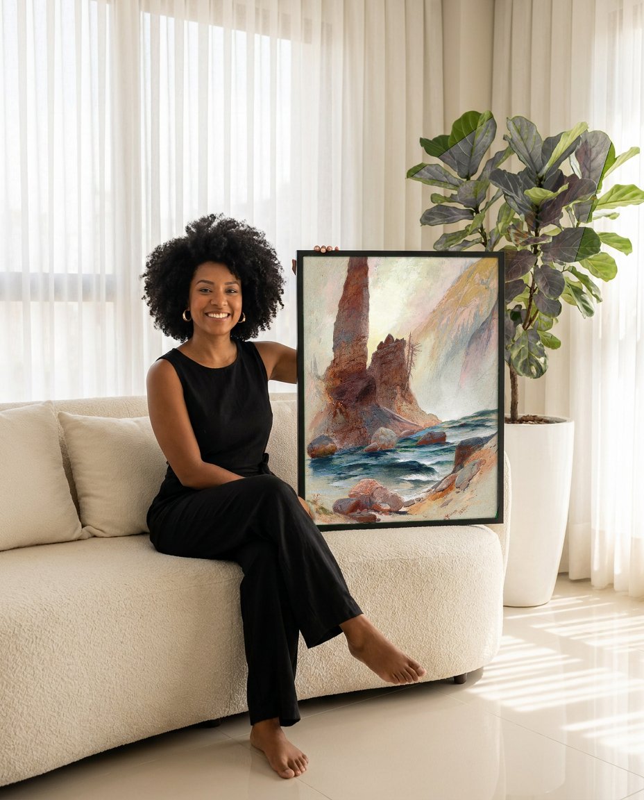 Quadro Decorativo Cânion Grandioso - Thomas Moran com modelo em ambiente