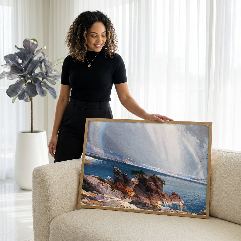 Quadro Decorativo Yellowstone Lake - Thomas Moran com modelo em ambiente