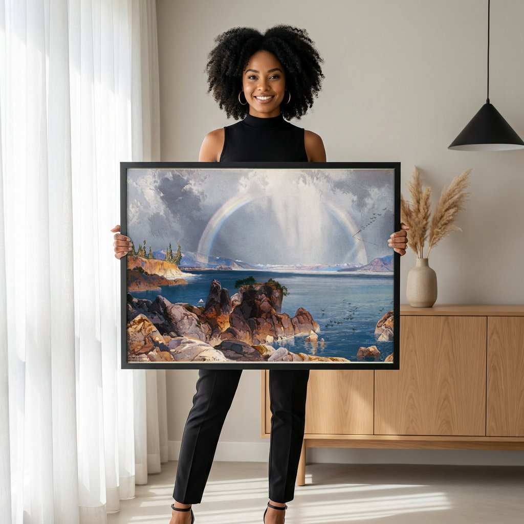 Quadro Decorativo Yellowstone Lake - Thomas Moran com modelo em ambiente