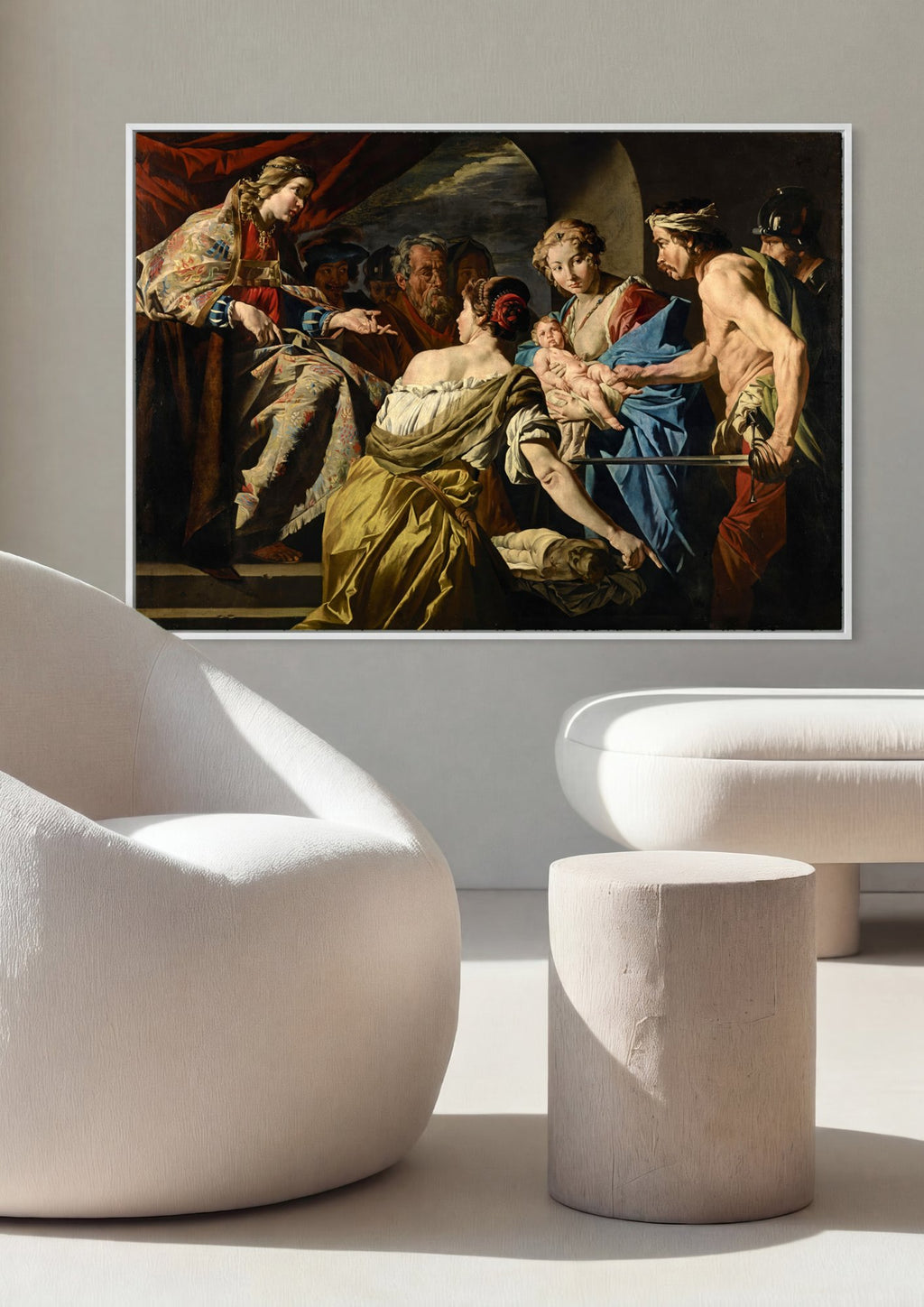 Quadro Decorativo O Julgamento de Salomão - Matthias Stomer em ambiente decorado