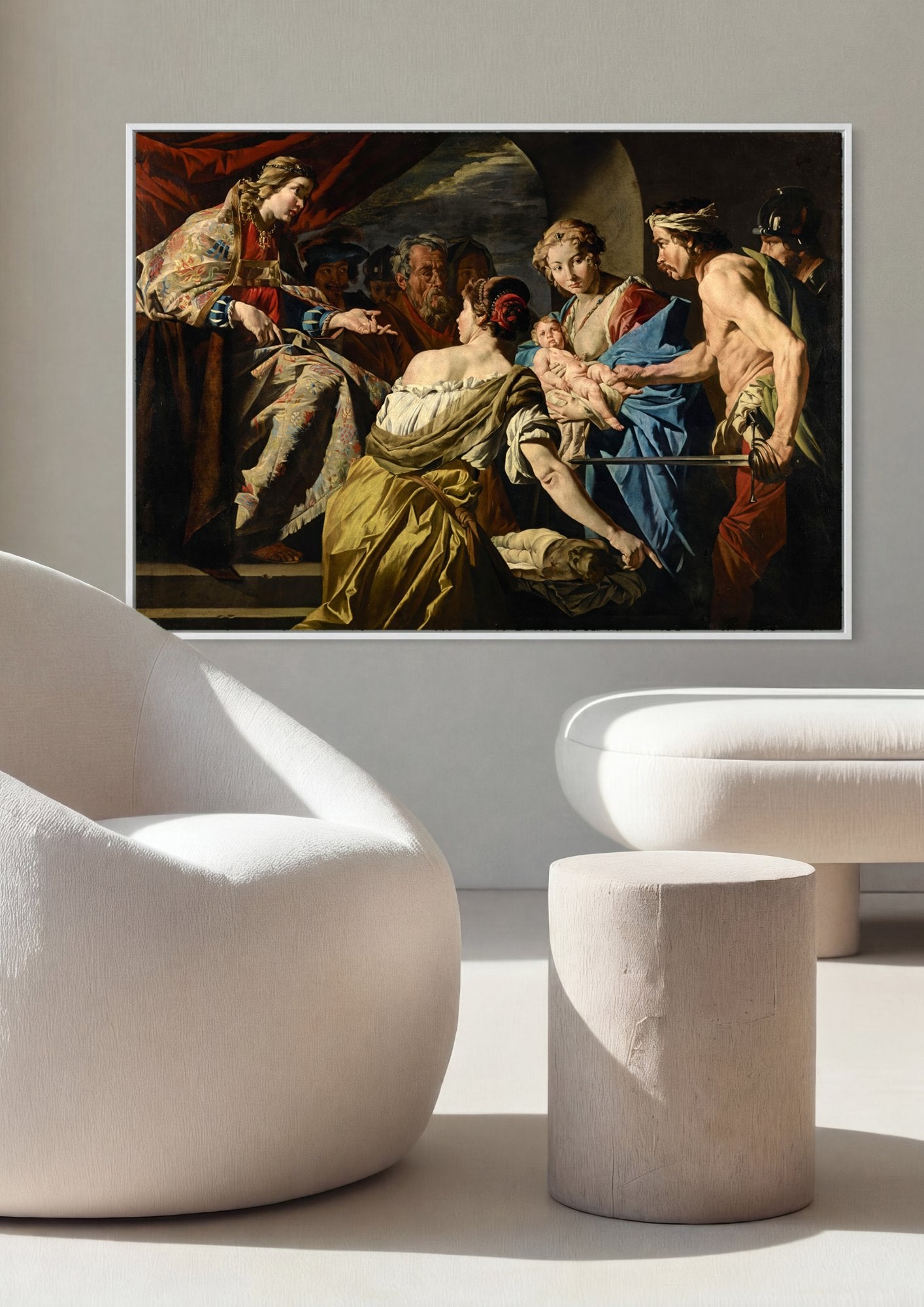 Quadro Decorativo O Julgamento de Salomão - Matthias Stomer em ambiente decorado