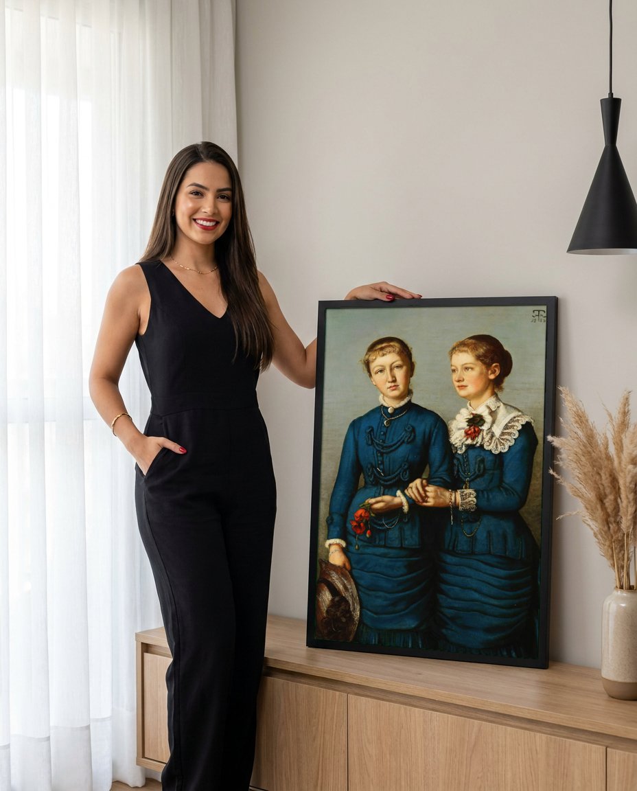Quadro Decorativo Duas Irmãs - Hans Thoma com modelo em ambiente