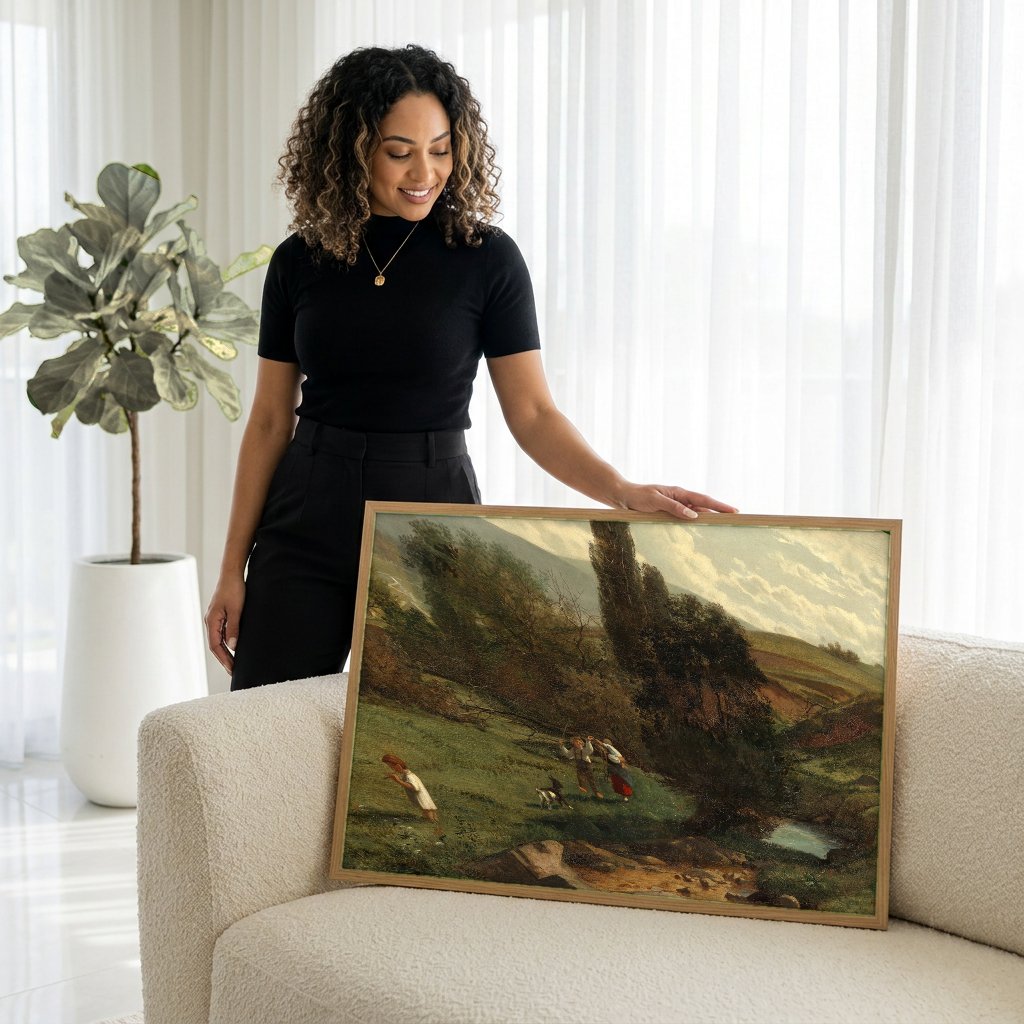 Quadro Decorativo Cena Rural - Hans Thoma com modelo em ambiente