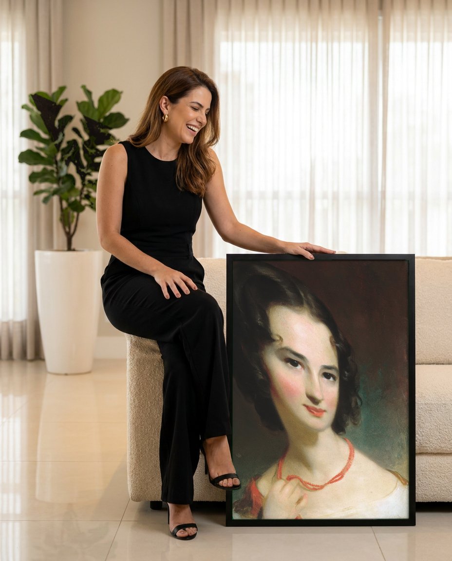 Quadro Decorativo Retrato Feminino - Thomas Sully com modelo em ambiente