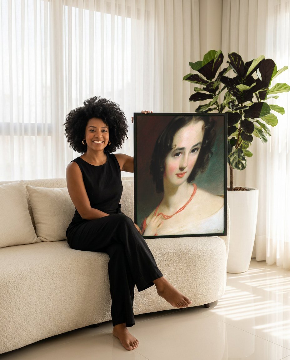 Quadro Decorativo Retrato Feminino - Thomas Sully com modelo em ambiente