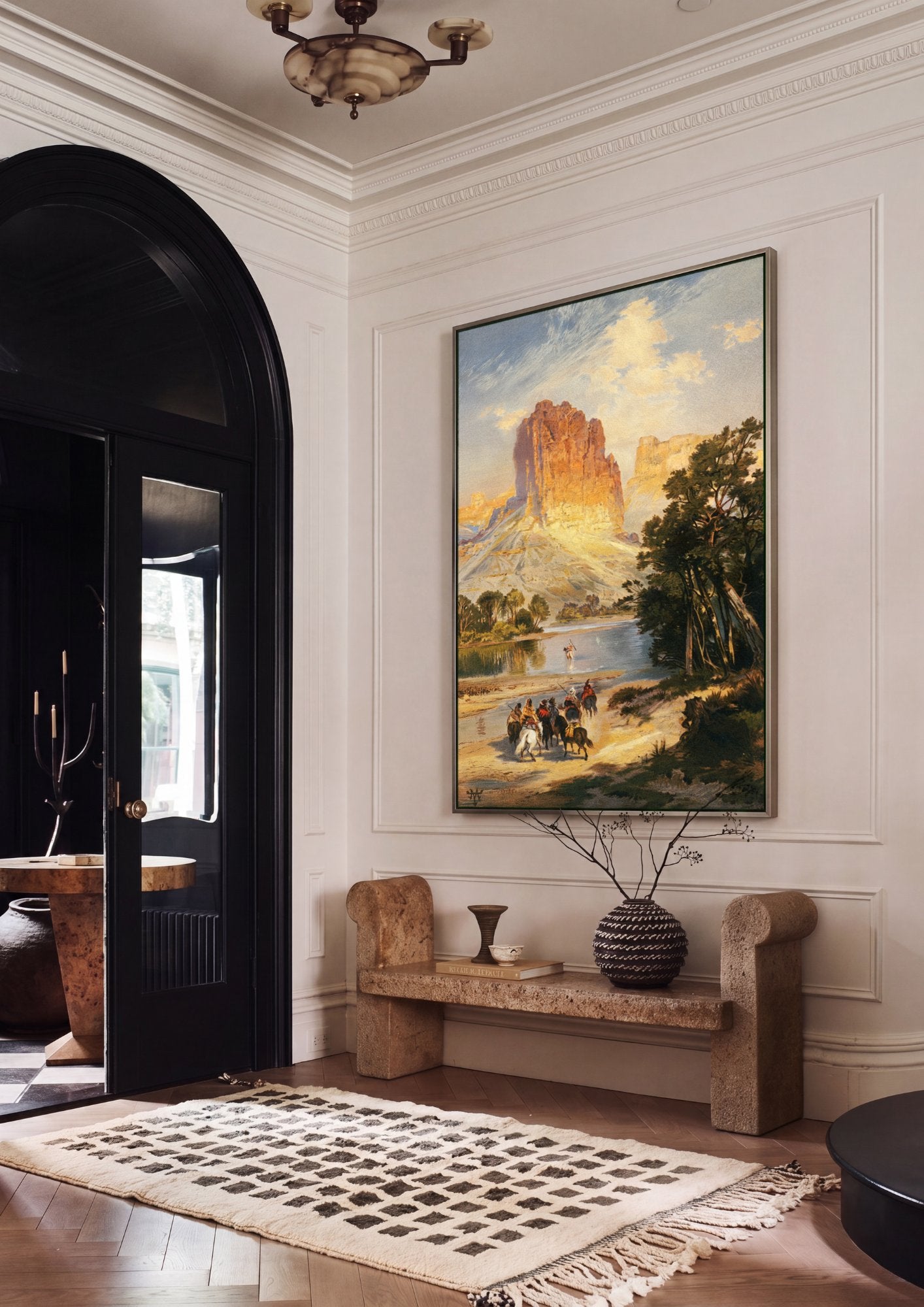 Quadro Decorativo A Chegada ao Rio - Thomas Moran em ambiente decorado