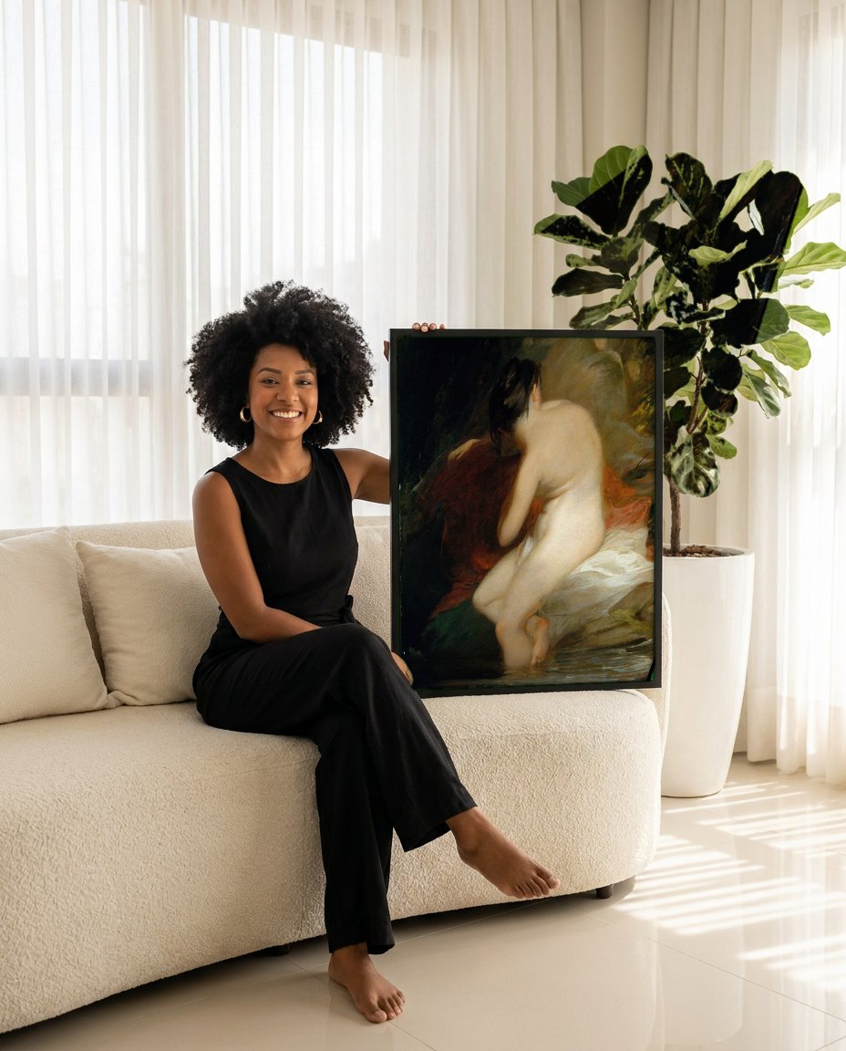 Quadro Decorativo A Ninfa do Banho - Thomas Sully com modelo em ambiente
