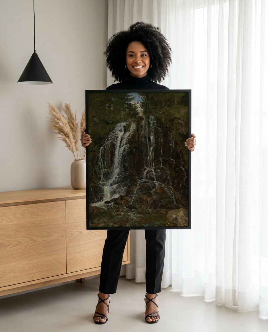 Quadro Decorativo A Cascata - Hans Thoma com modelo em ambiente