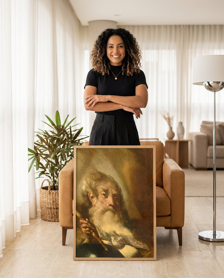 Quadro Decorativo Homem Barbudo com Pomba - Piazzetta com modelo em ambiente