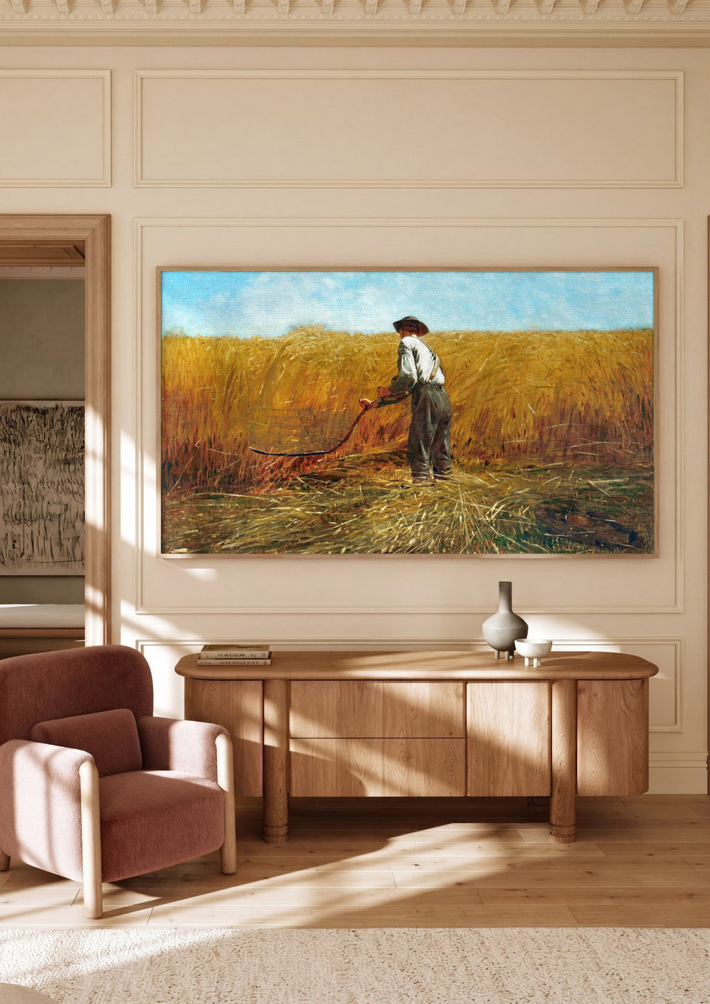 Quadro Decorativo O Segador - Winslow Homer em ambiente decorado