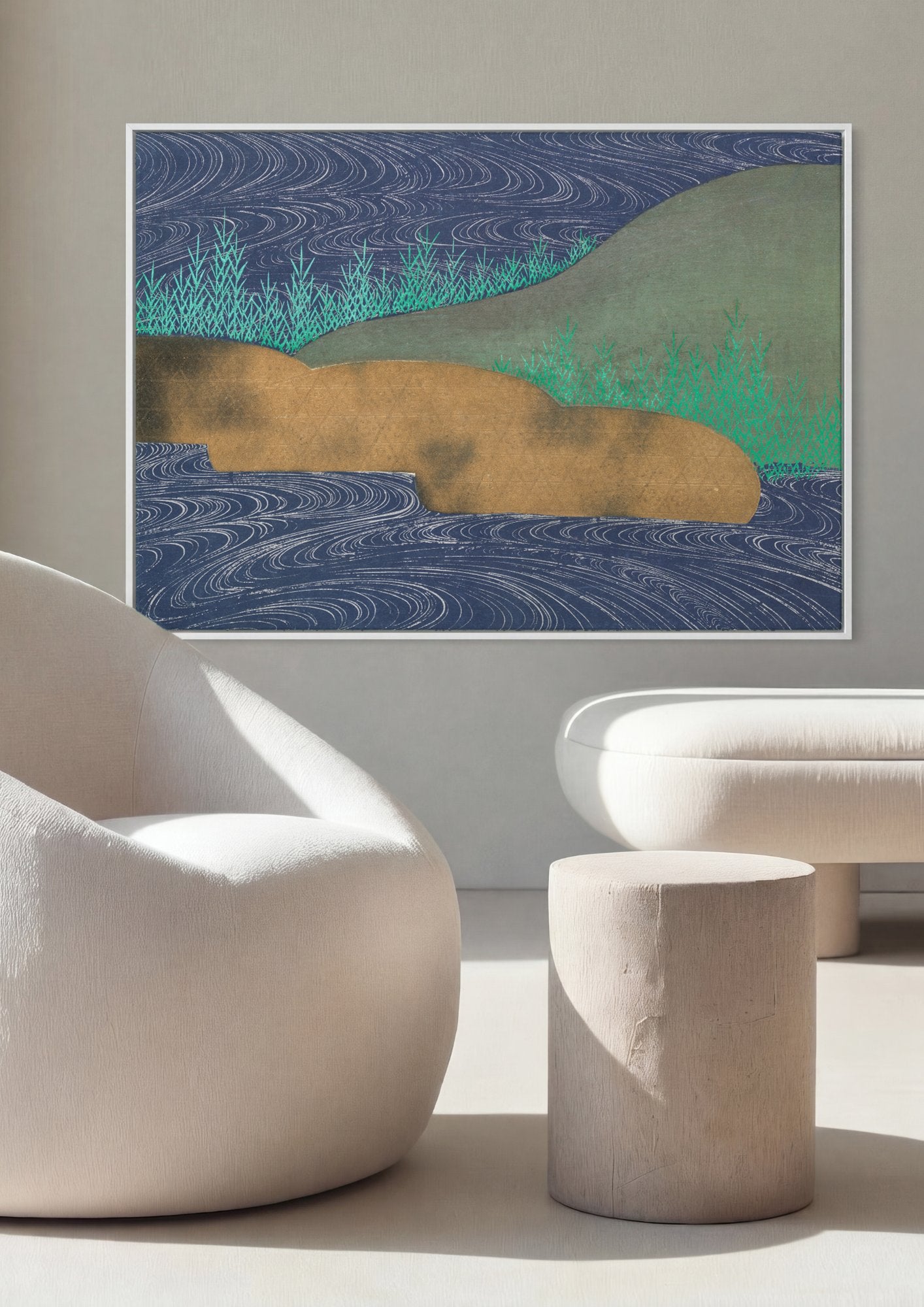 Quadro Decorativo 'Paisagem de Rio com Ondas' - Kamisaka Sekka em ambiente decorado