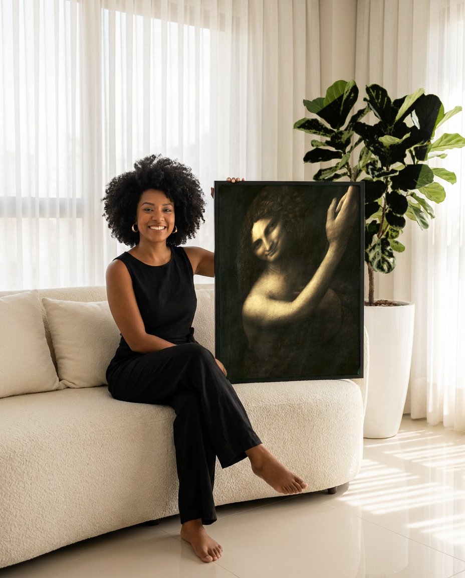 Quadro Decorativo São João Batista - Leonardo Da Vinci com modelo em ambiente