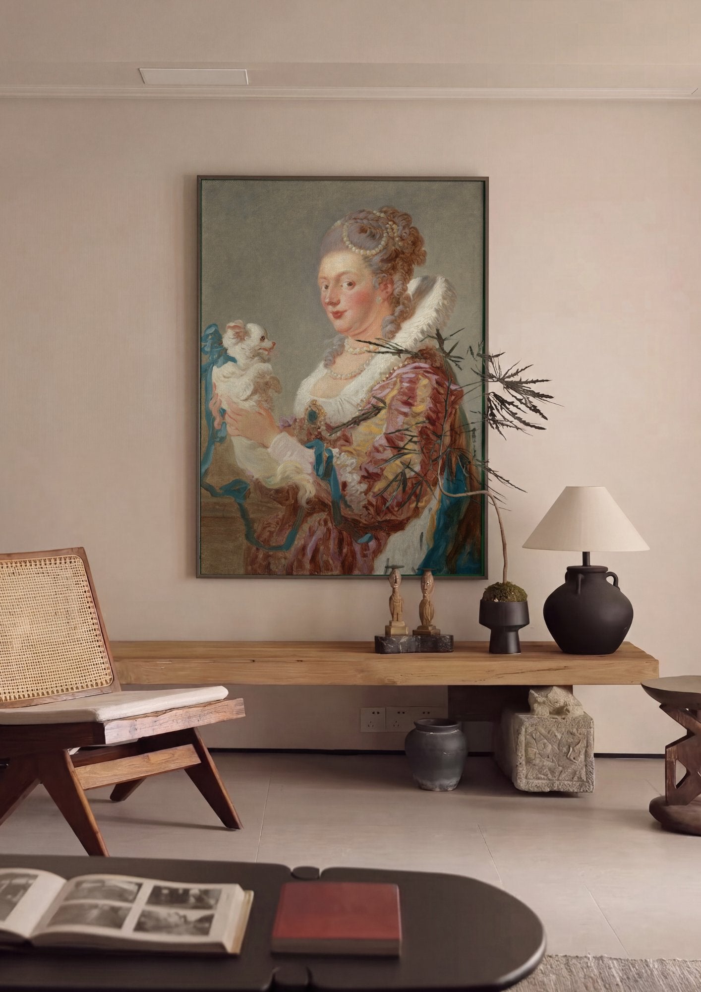 Quadro Decorativo A Dama e o Cao - Fragonard em ambiente decorado