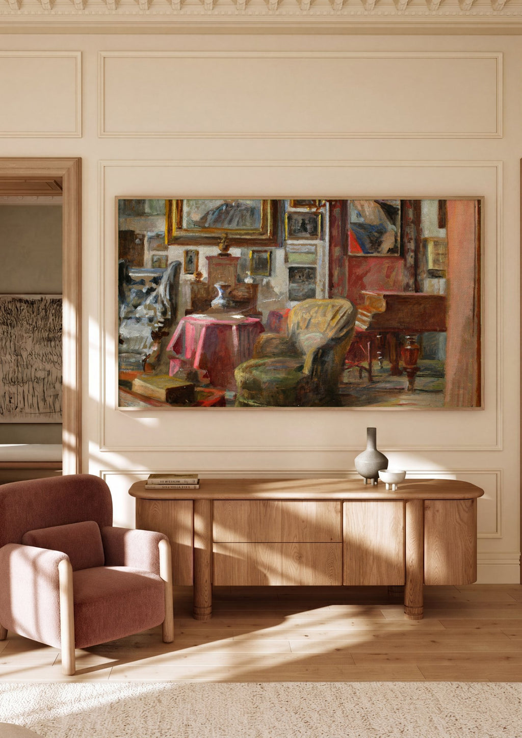 Quadro Decorativo Interior com Poltrona e Piano - Jacek Malczewski em ambiente decorado