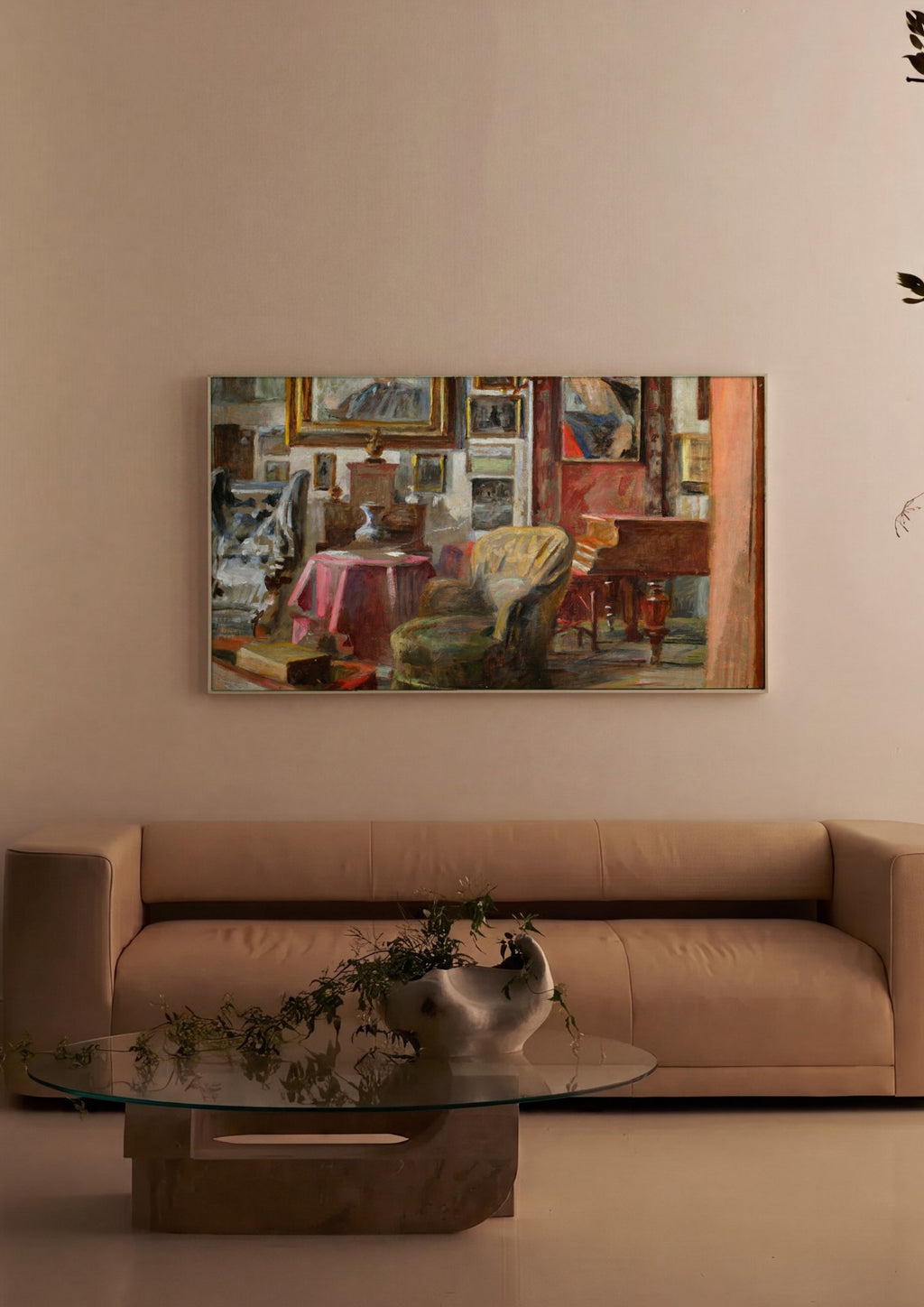 Quadro Decorativo Interior com Poltrona e Piano - Jacek Malczewski em ambiente decorado