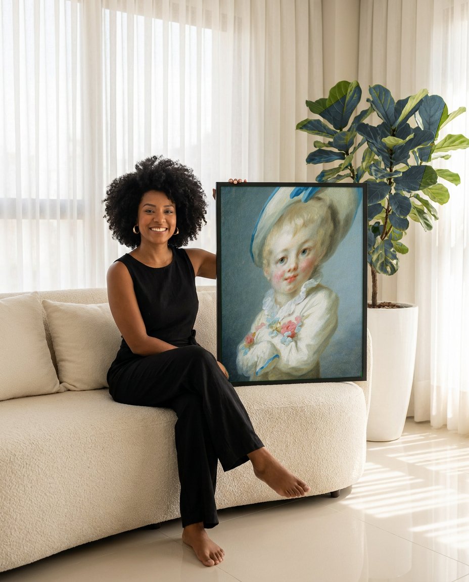 Quadro Decorativo O Menino Jovem - Fragonard com modelo em ambiente
