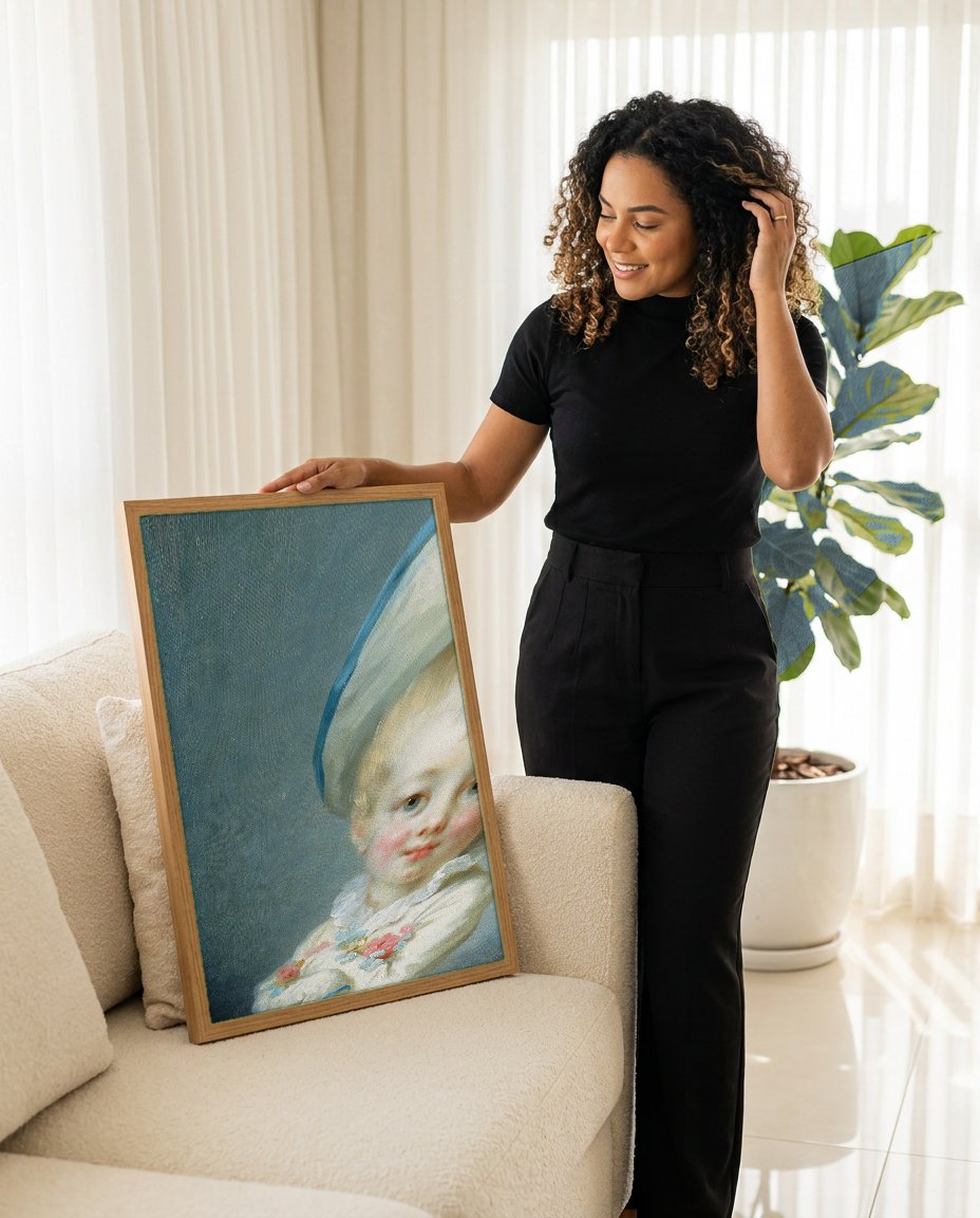 Quadro Decorativo O Menino Jovem - Fragonard com modelo em ambiente
