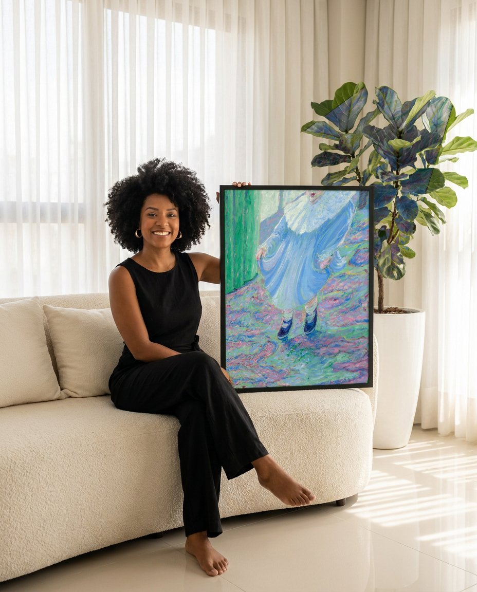 Quadro Decorativo Criança Brincando - Monet (Atribuído) com modelo em ambiente