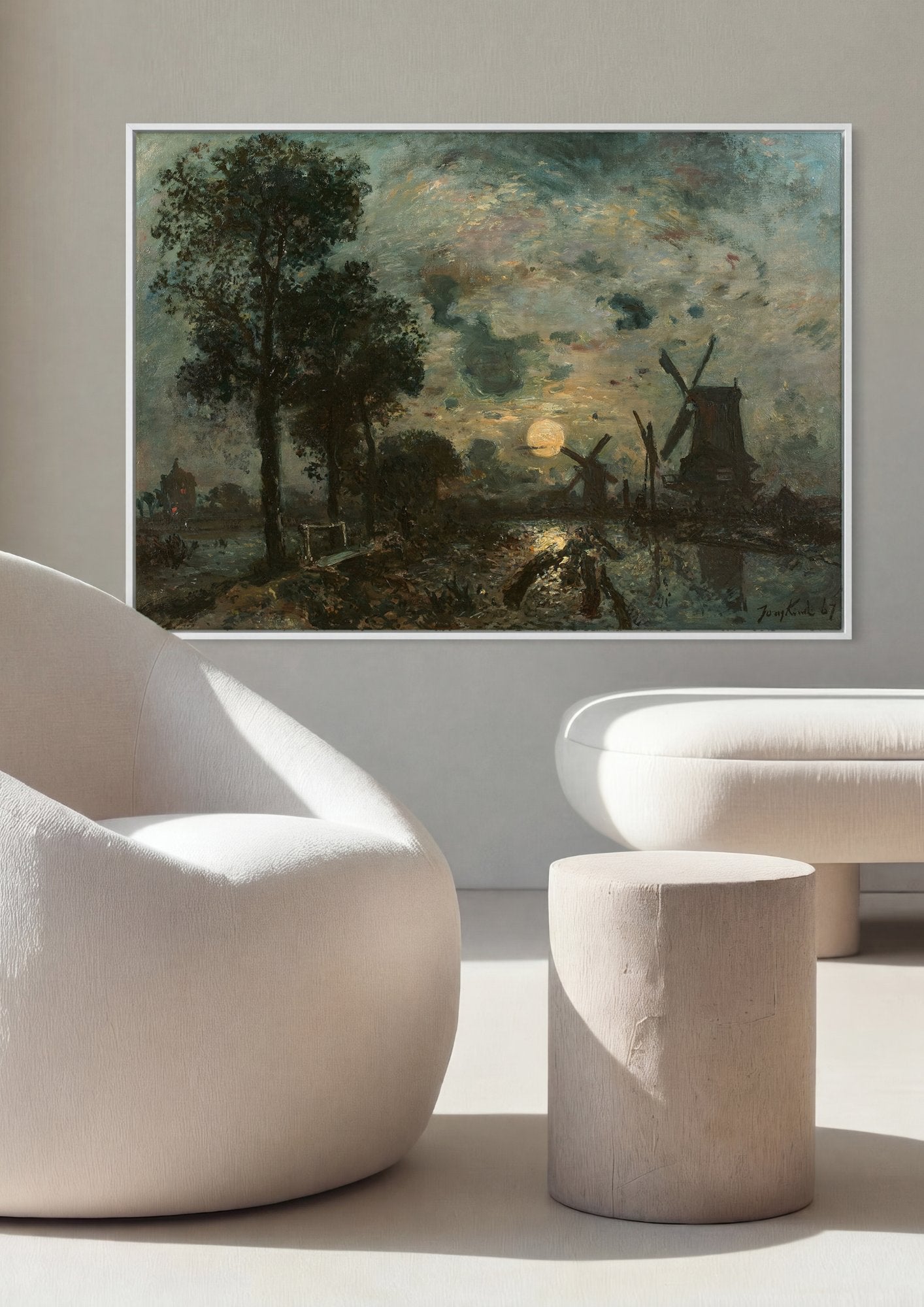 Quadro Decorativo Moinhos sob a Lua - Jongkind em ambiente decorado
