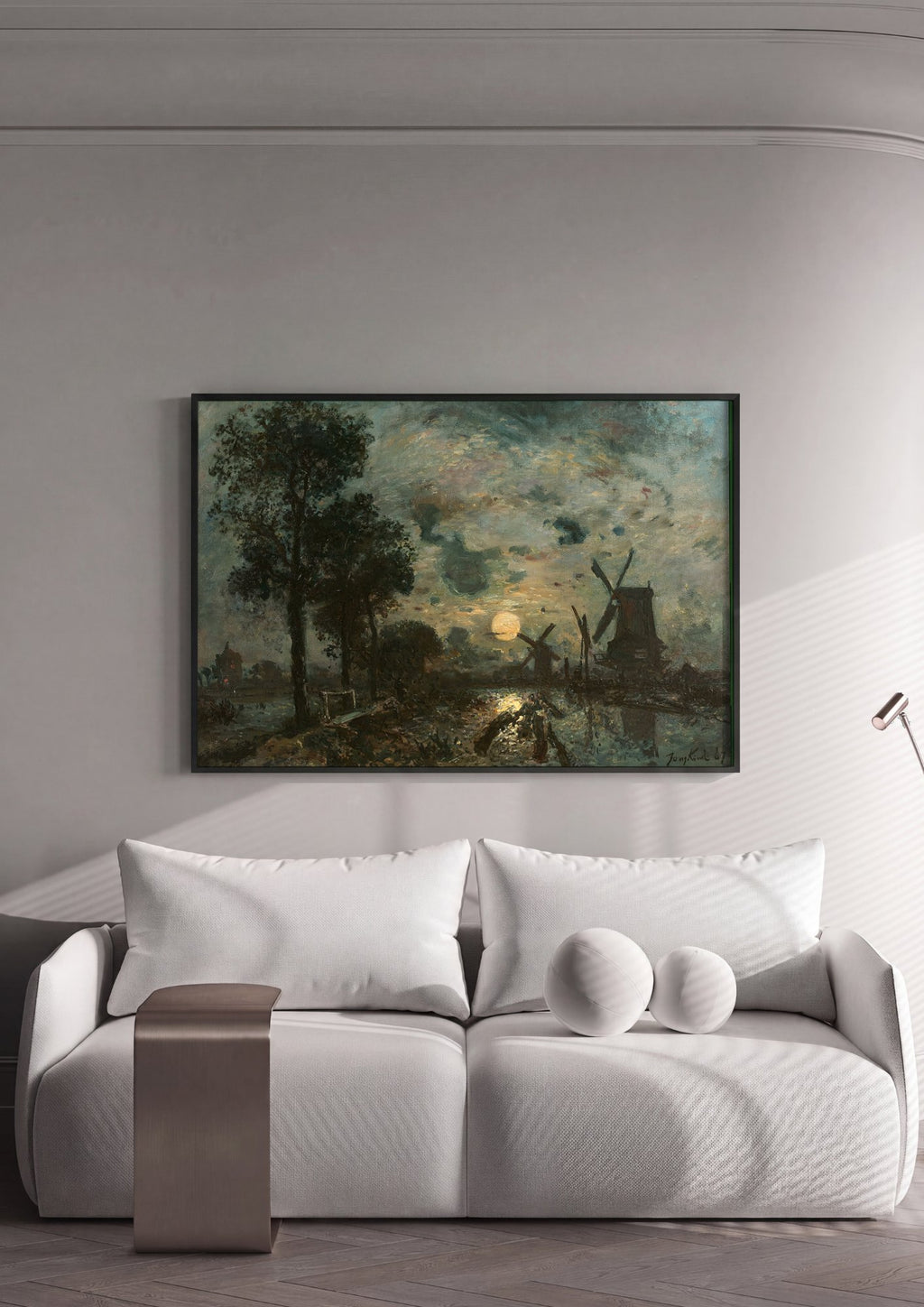 Quadro Decorativo Moinhos sob a Lua - Jongkind em ambiente decorado