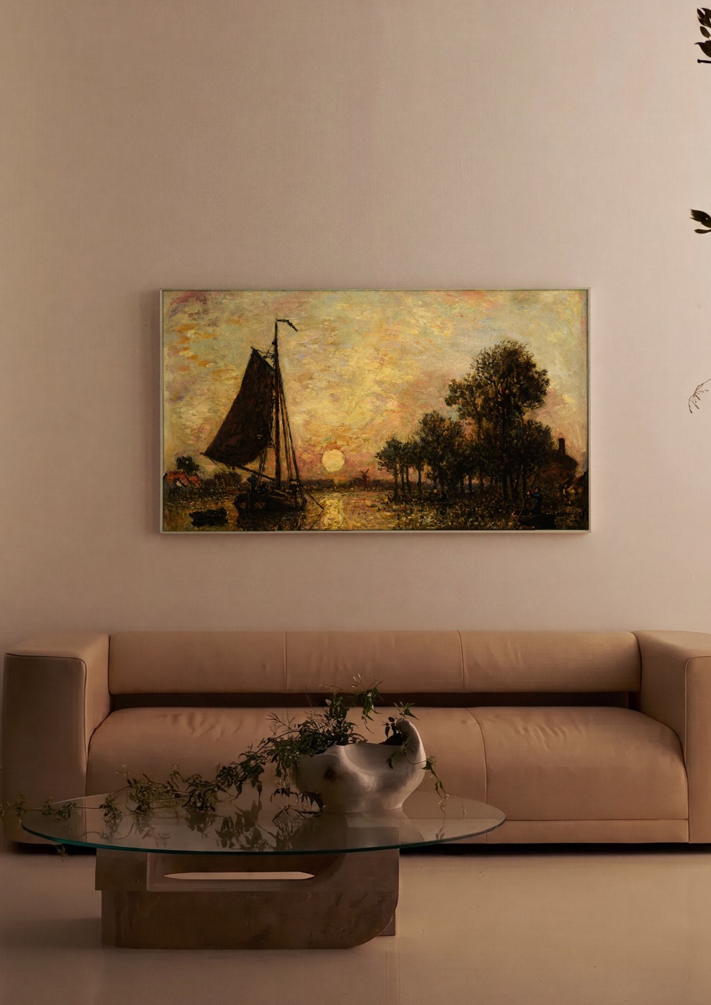 Quadro Decorativo Pôr do Sol no Rio - Jongkind em ambiente decorado