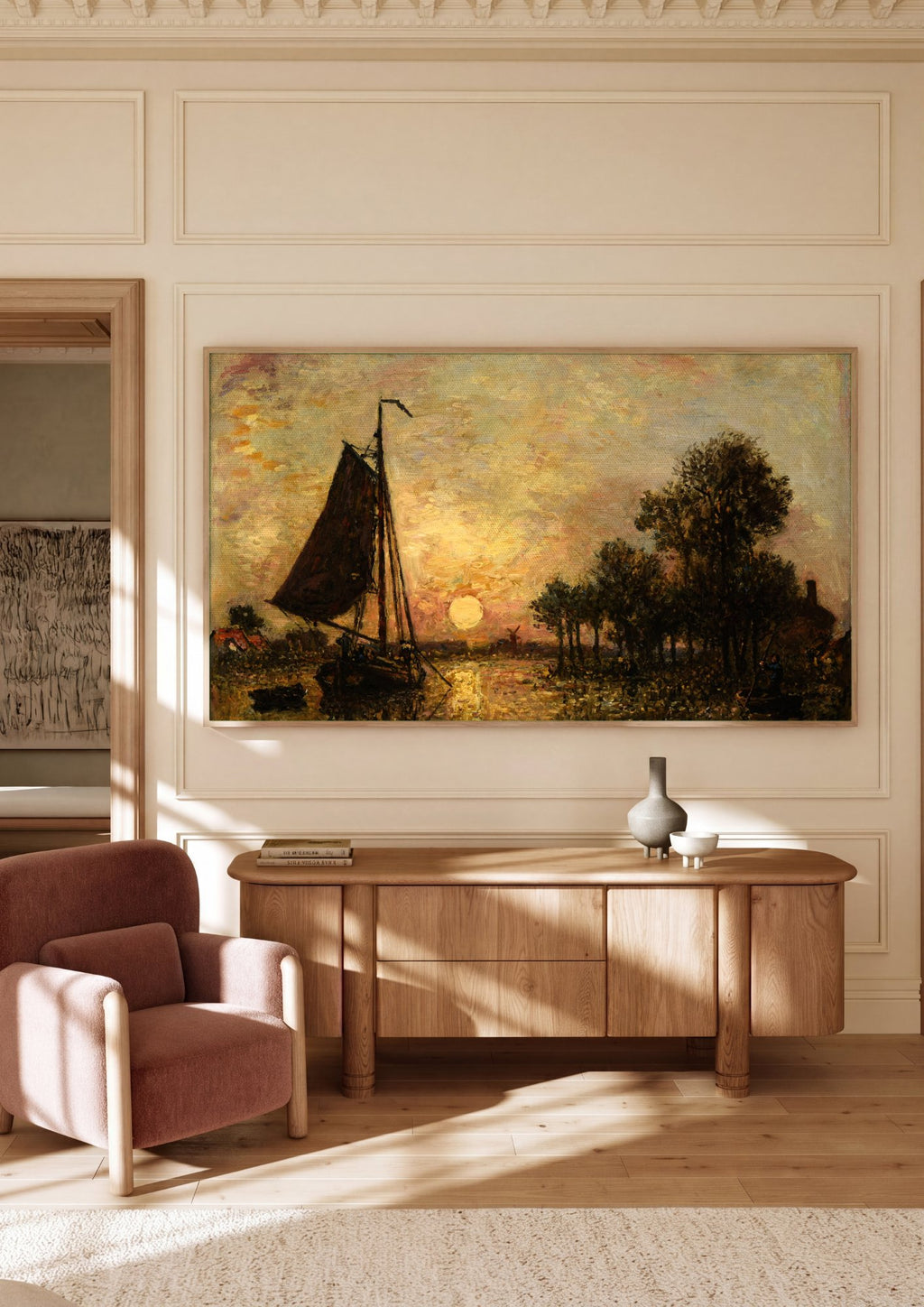 Quadro Decorativo Pôr do Sol no Rio - Jongkind em ambiente decorado