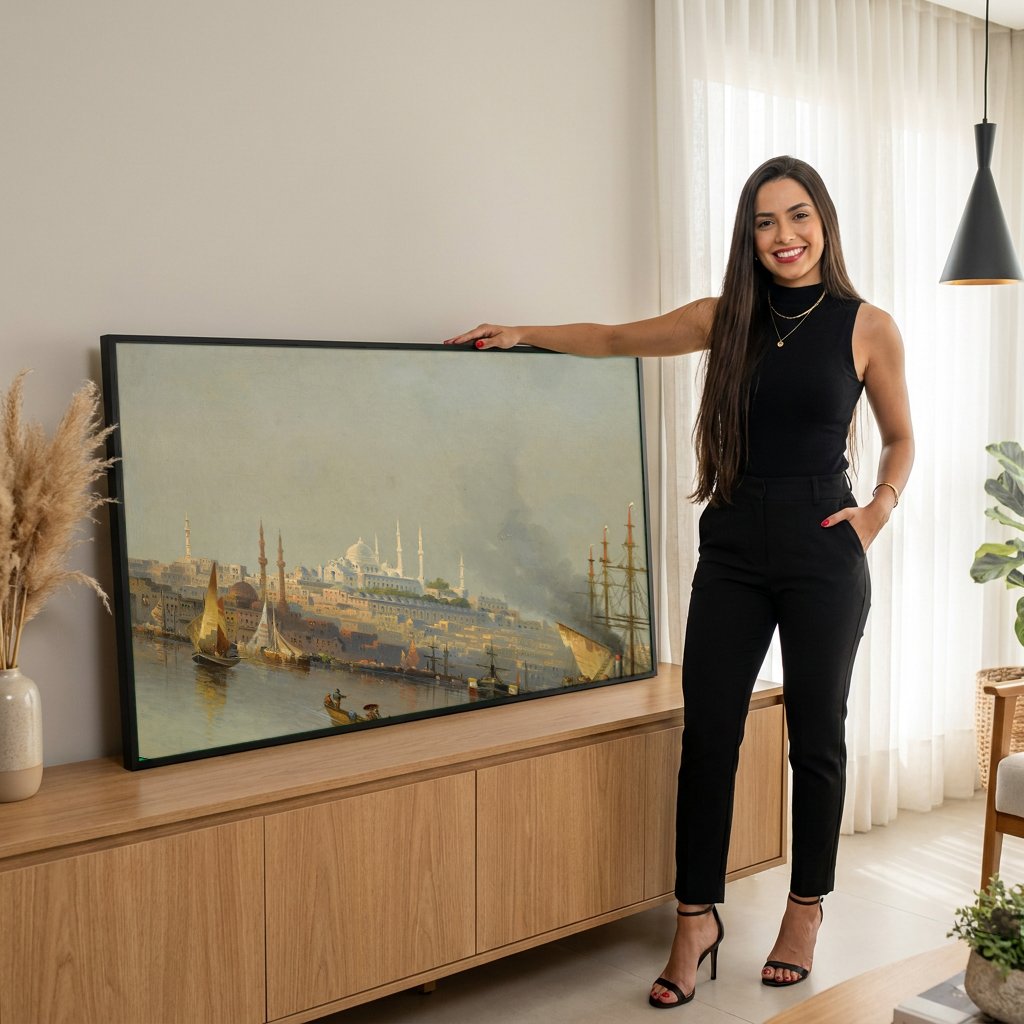 Quadro Decorativo Porto de Constantinopla - Karl Kaufmann com modelo em ambiente