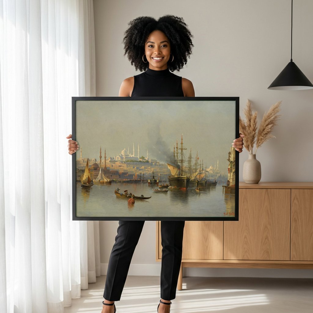 Quadro Decorativo Porto de Constantinopla - Karl Kaufmann com modelo em ambiente