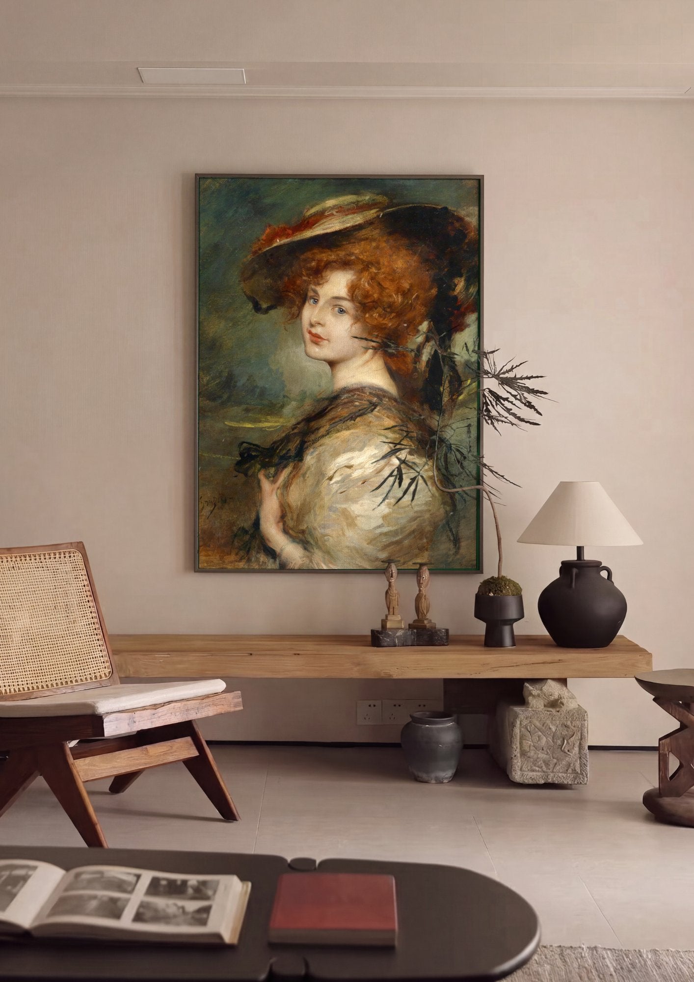 Quadro Decorativo A Dama do Chapéu - Leopold Schmutzler em ambiente decorado