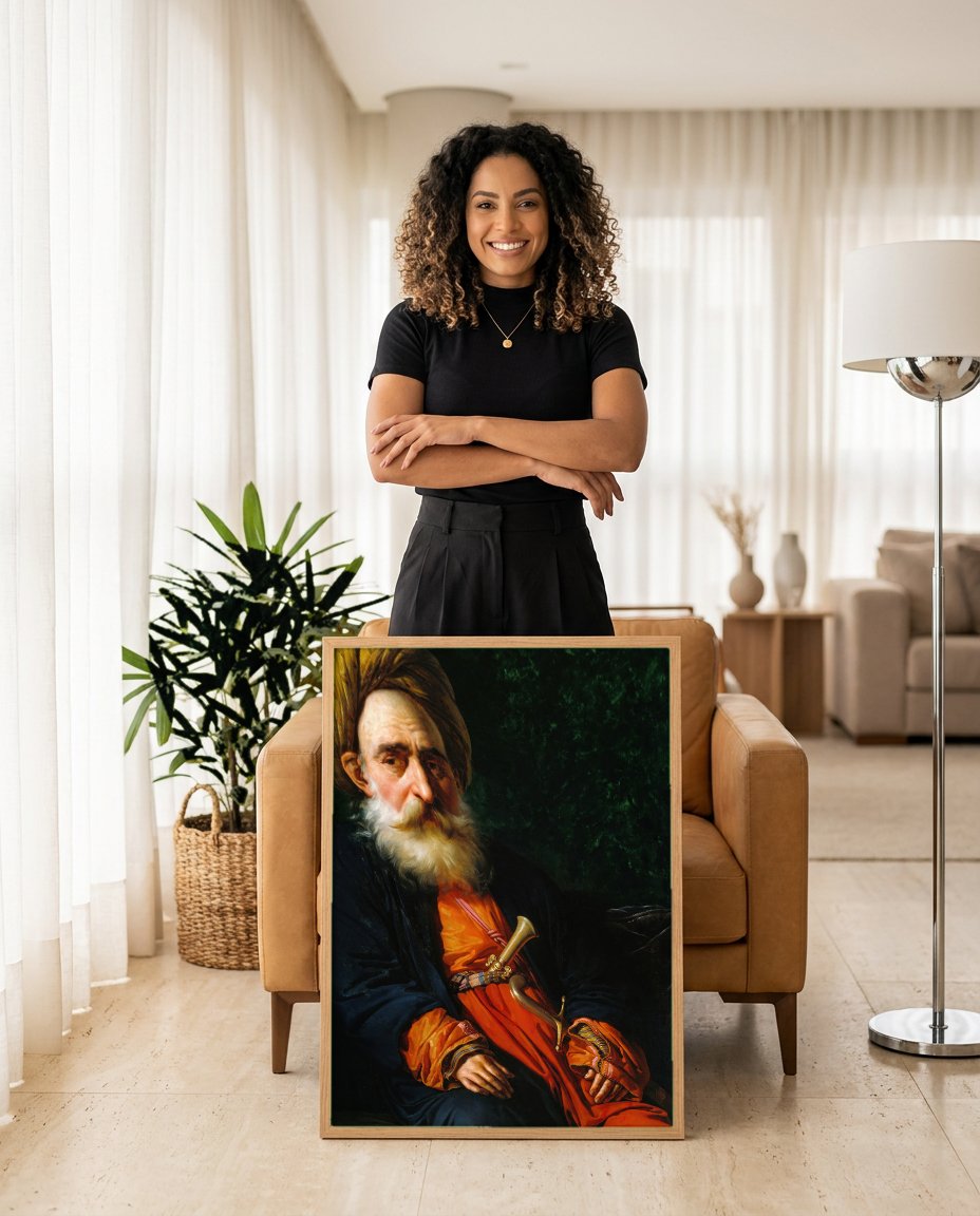 Quadro Decorativo Retrato de um Homem Oriental - Anne-Louis Girodet com modelo em ambiente