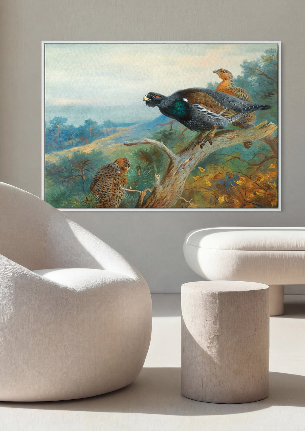 Quadro Decorativo Aves na Floresta - Thorburn em ambiente decorado