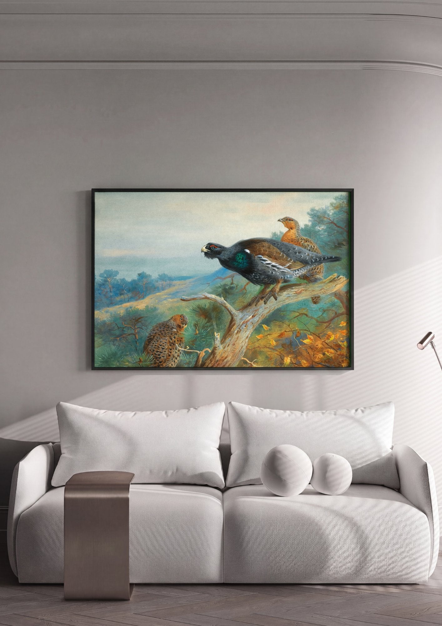 Quadro Decorativo Aves na Floresta - Thorburn em ambiente decorado
