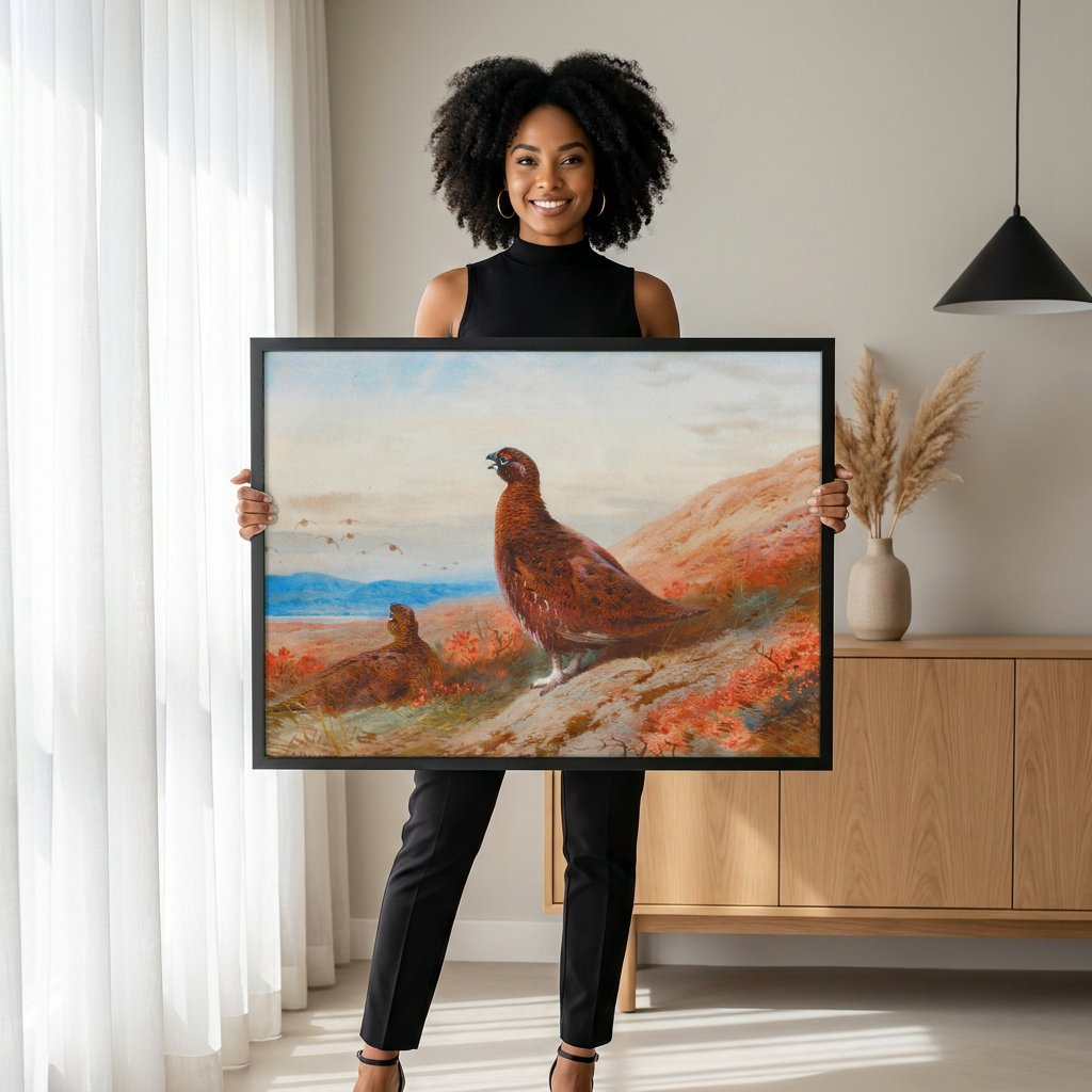 Quadro Decorativo Aves da Charneca - Thorburn com modelo em ambiente