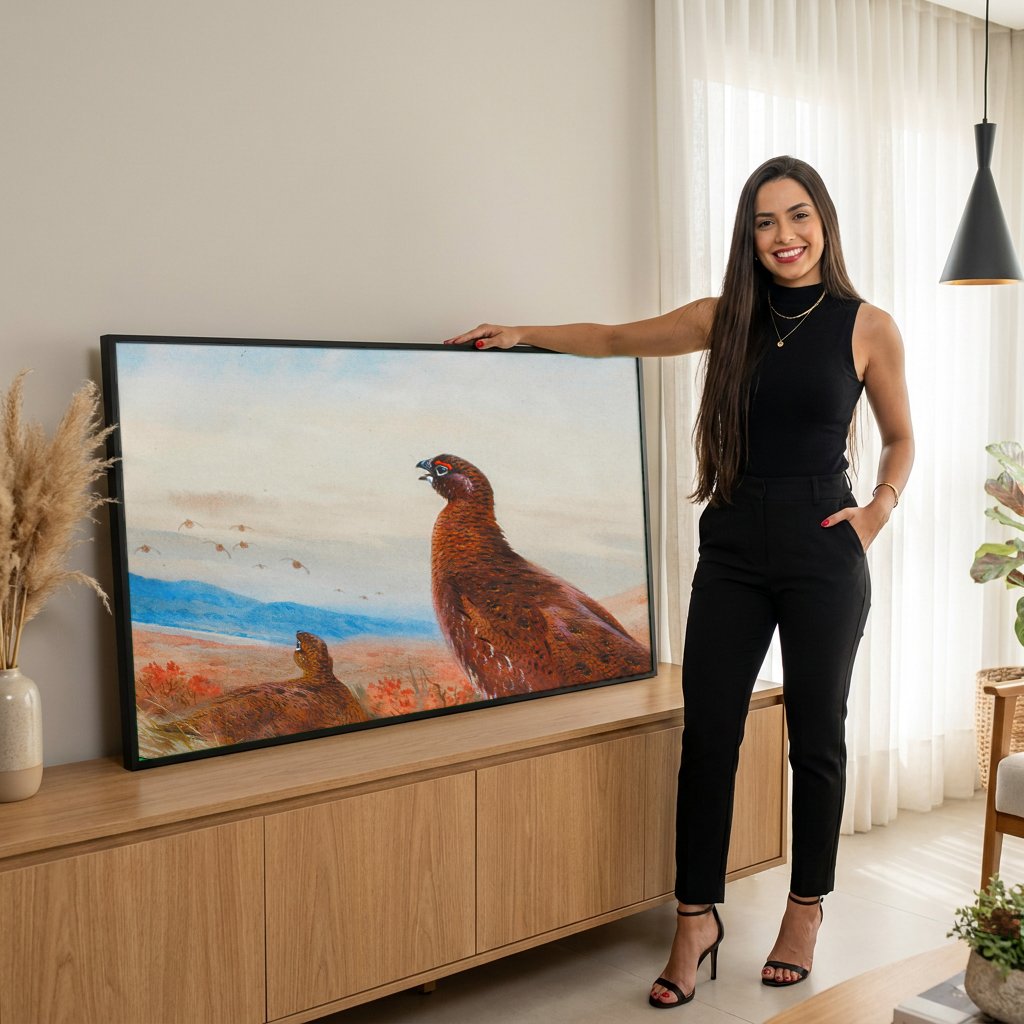 Quadro Decorativo Aves da Charneca - Thorburn com modelo em ambiente