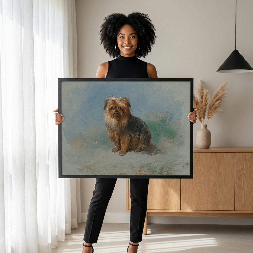 Quadro Decorativo Cão Terrier Fofo - Thorburn com modelo em ambiente