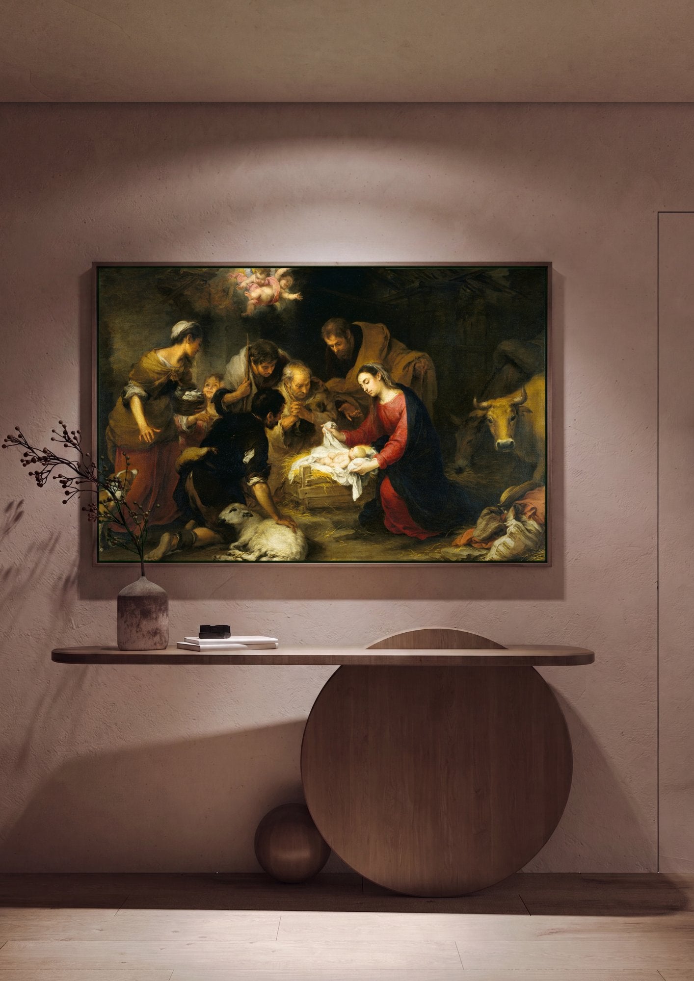 Quadro Decorativo A Adoração dos Pastores – Murillo em ambiente decorado