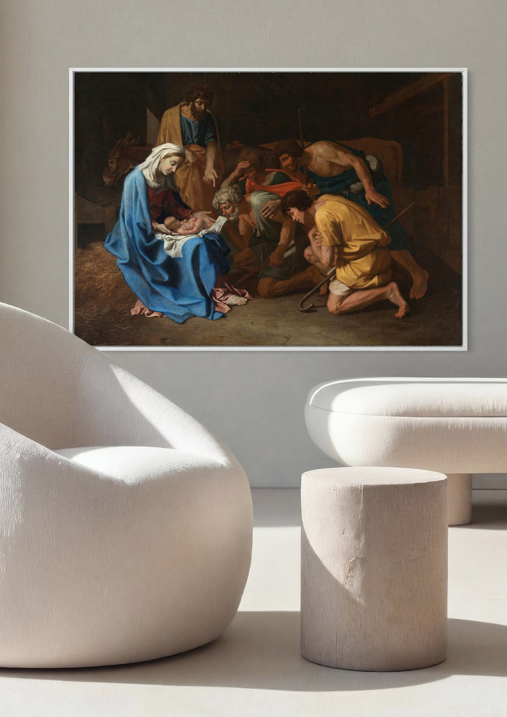 Quadro Decorativo A Adoração dos Pastores - Nicolas Poussin em ambiente decorado