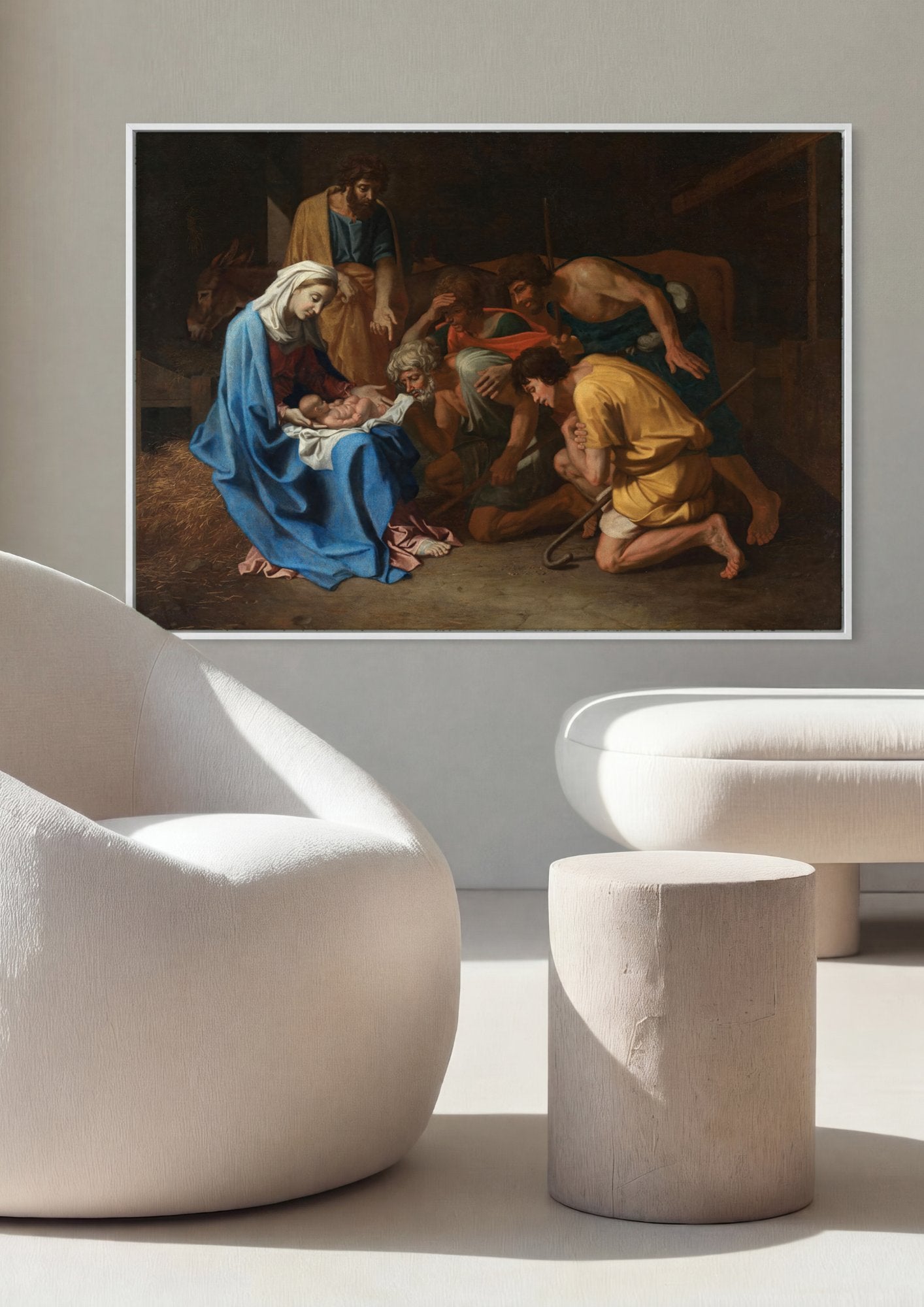 Quadro Decorativo A Adoração dos Pastores - Nicolas Poussin em ambiente decorado