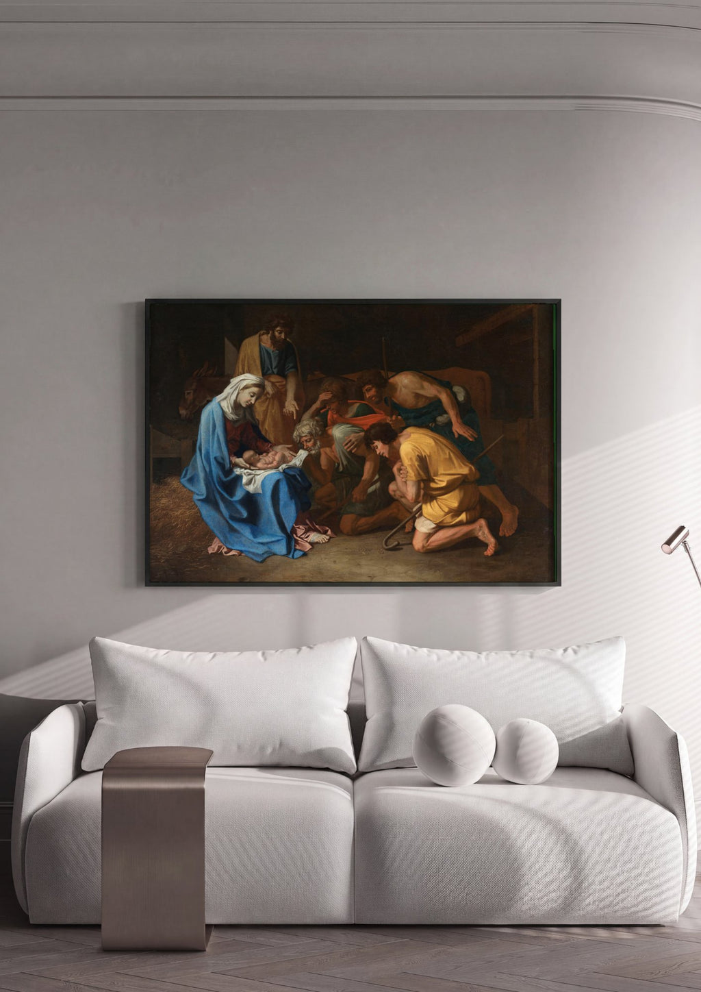 Quadro Decorativo A Adoração dos Pastores - Nicolas Poussin em ambiente decorado