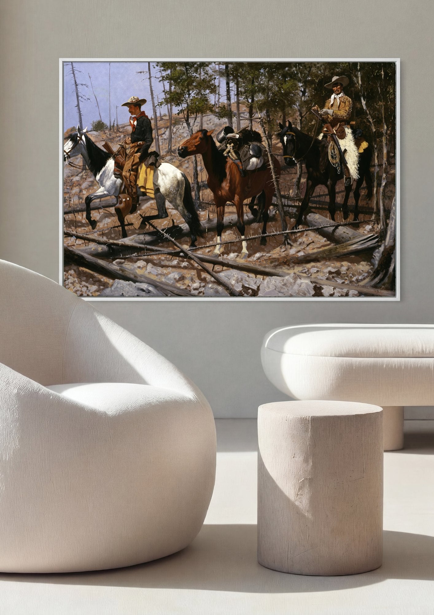 Quadro Decorativo A Patrulha de Batedores - Frederic Remington em ambiente decorado