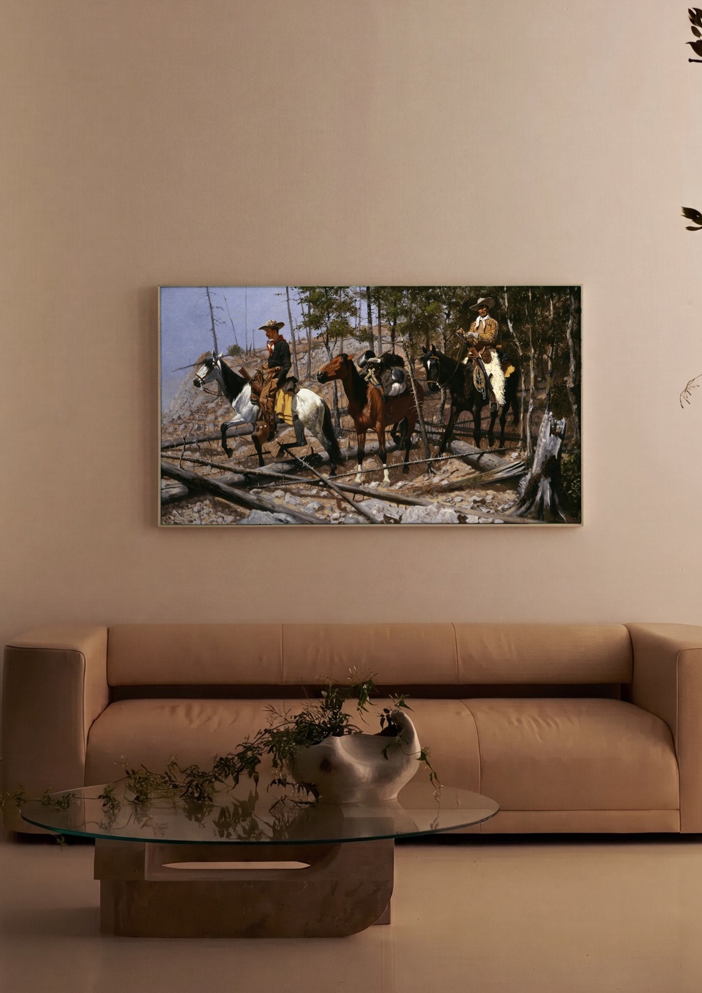 Quadro Decorativo A Patrulha de Batedores - Frederic Remington em ambiente decorado