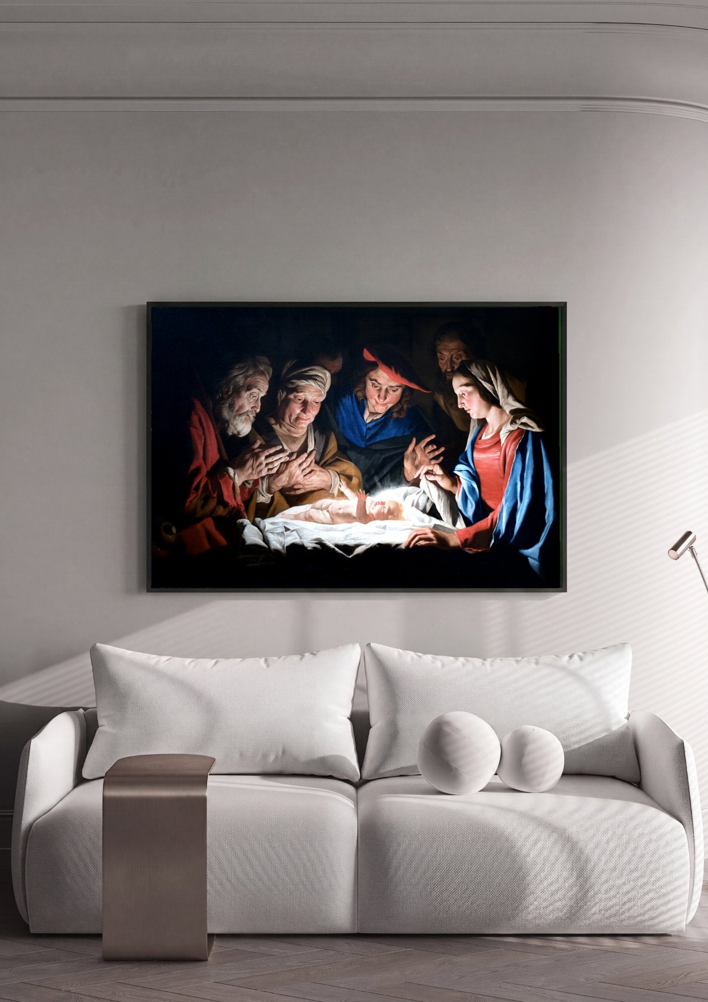 Quadro Decorativo A Adoração dos Pastores - Matthias Stomer em ambiente decorado